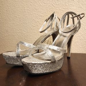 Johnathan Kayne Silver Glitz Strappy Platform Heels